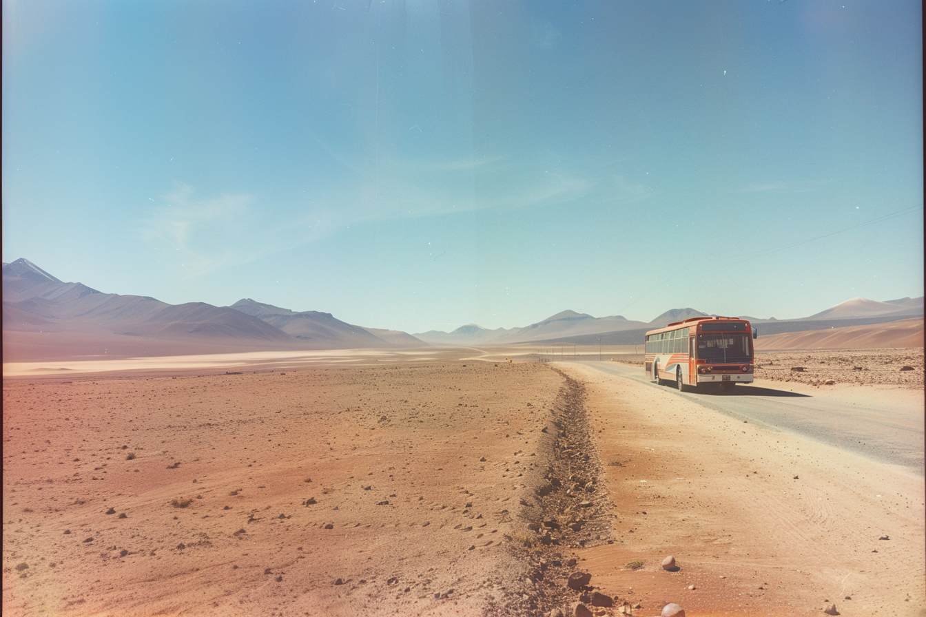 Bus en carretera en el desierto